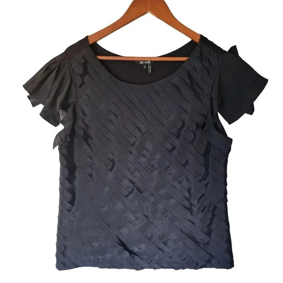 NWOT Nic & Zoe Fiesta Top Women's Size XL Black Short Flutter Sleeve Pullover - Picture 3 of 10